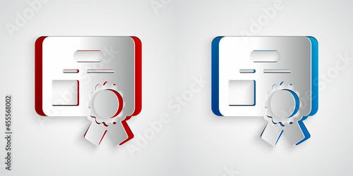 Paper cut Certificate template icon isolated on grey background. Achievement, award, degree, grant, diploma concepts. Paper art style. Vector