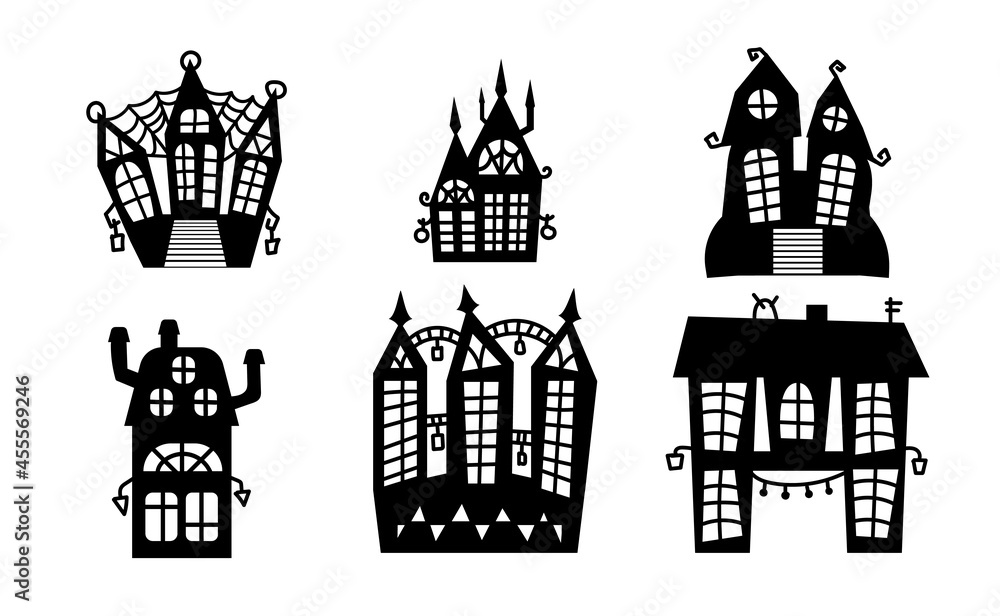 Spooky houses set isolated vector illustration. Halloween houses collection.