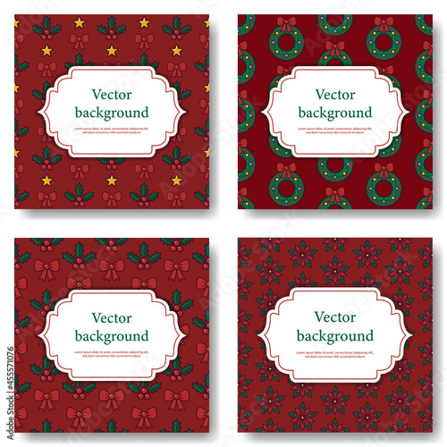 Set of Christmas greeting card with place for text. Poinsettia. Vector