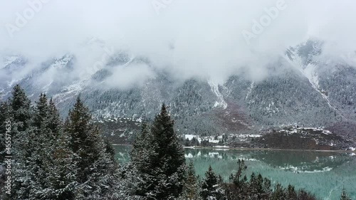 Aerial photo of snow mountain in Ranwu Lake, Xizang photo