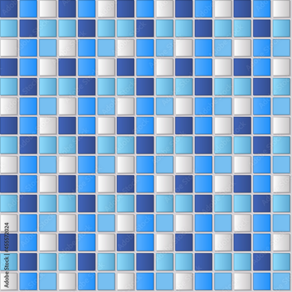Fototapeta premium Bathroom wall square tile mosaic pattern. Turquoise ceramic floor design. vector classic background.