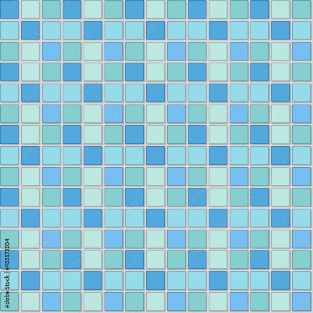 Fototapeta premium Bathroom wall square tile mosaic pattern. Turquoise ceramic floor design. vector classic background.