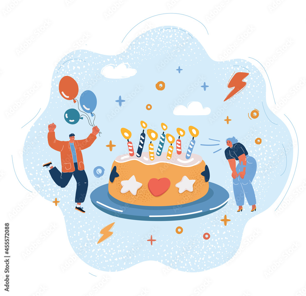 Vector illustration of Celebration people with Birthday cake and
