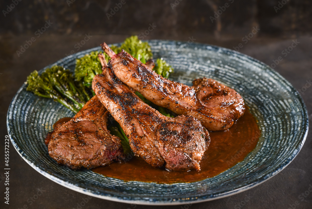 Grilled Lamb Chops with Baby Broccoli and Cabernet Reduction