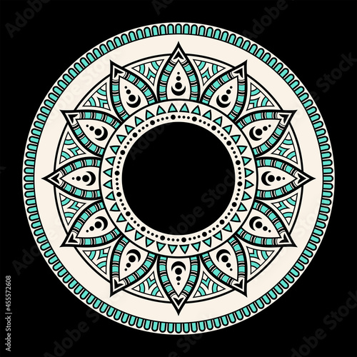Mandala. Decorative round ornament. Isolated on black background. Arabic  Indian  ottoman motifs. For cards  invitations  t-shirts. Vector color illustration.