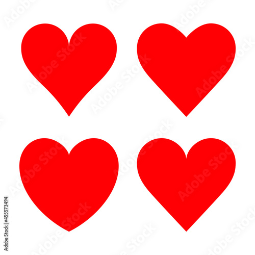Four different red heart shape vector illustrations