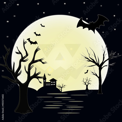 halloween background with tree and moon