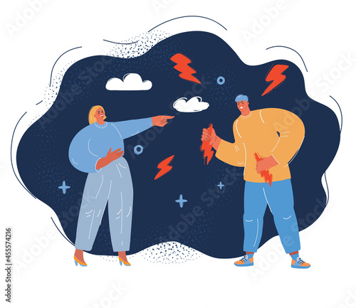 Vector illustration of joke of couple over dark backround.
