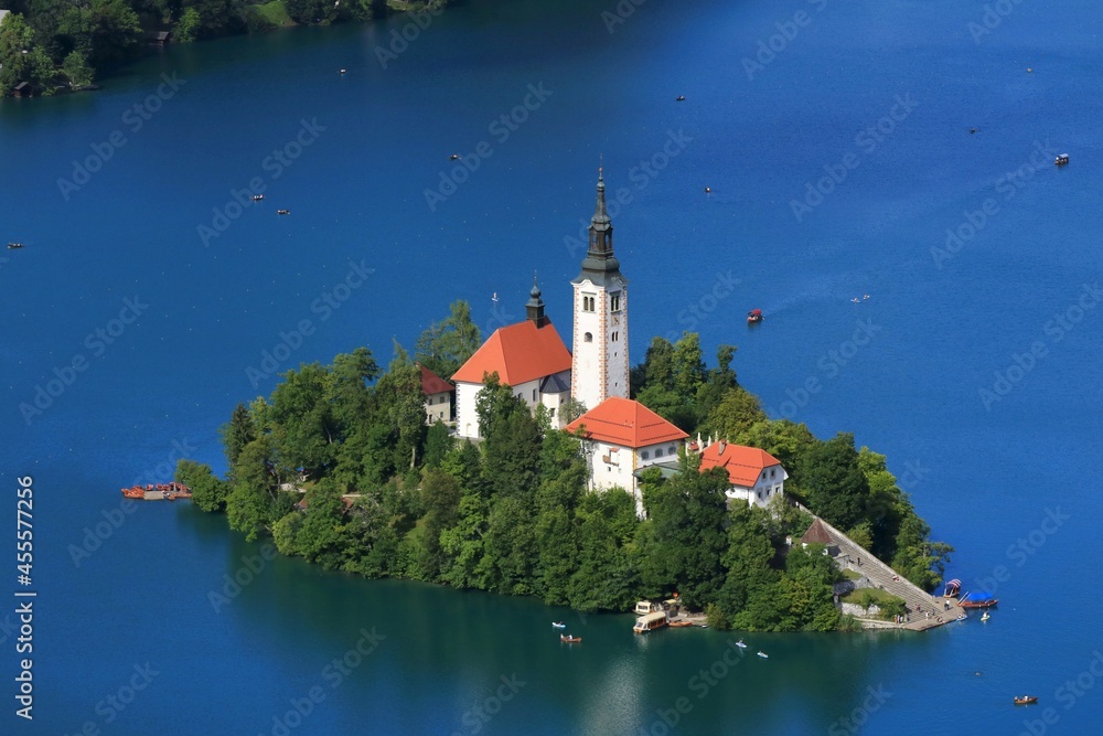 Bled Island with the church, lake Bled, Julian Alps, Slovenia