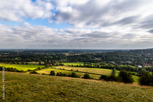 The view of Surrey Hills Area of Outstanding Natural Beauty (AONB), from Box hill, along the stepping stone walk.