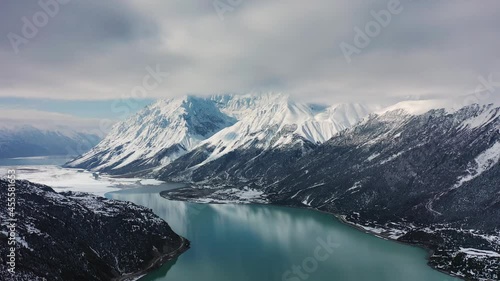 Aerial photo of snow mountain in Ranwu Lake, Xizang