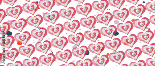 Wallpaper Mural  pattern background template watercolor pink and red hearts and flowers with pearls, background banner design ink splatters natural and gentle illustration. Torontodigital.ca
