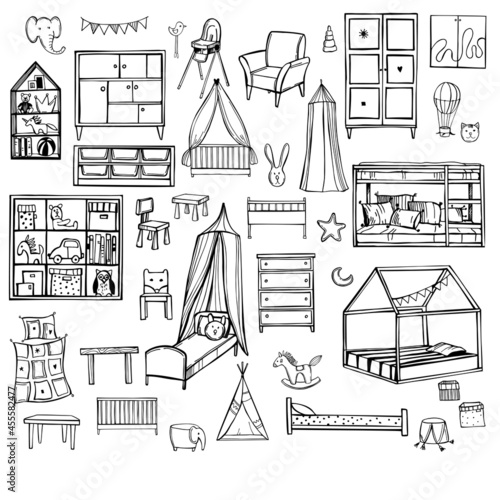 Child's room furniture. Vector illustration.