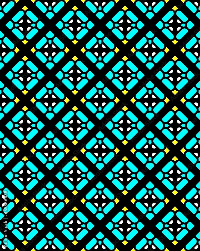 Illustration of a seamless tile pattern with ornaments in blue, white and yellow Illustration of a seamless tile pattern with ornaments in blue, white and yellow