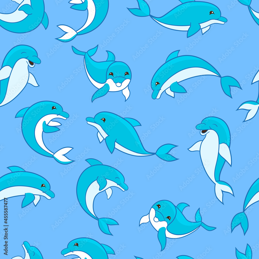 Fototapeta premium Seamless pattern with cute dolphins