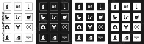 Set Mop, Industry metallic pipe, Toilet bowl, Bottle of water, Glass with, Electric pump, valve and icon. Vector