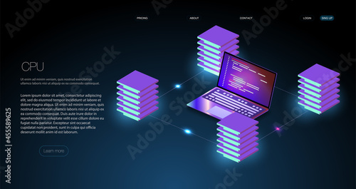 Analysis trends and software development coding process concept. Programming, testing cross platform code Server room data center. Backup, mining, hosting, mainframe, farm. 