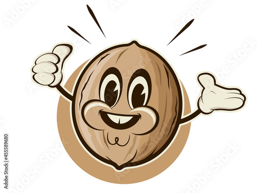 retro cartoon illustration of a happy nut
