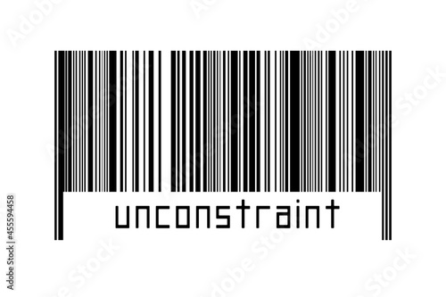 Barcode on white background with inscription unconstraint below photo