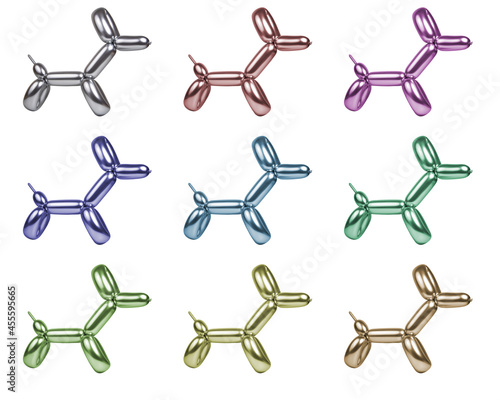 Photography Bright shiny collage of many balloon dogs figure multicolor isolated on the whit