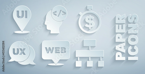 Set Web and graphic design, Time is money, UI or UX, Site map, Front end development and icon. Vector