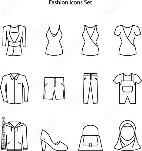 Fashion icons line style set with tailor, flat shoes and other dressmaker elements. Isolated vector illustration fashion icons.