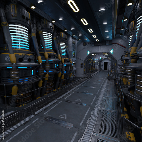 Fotografi 3D-illustration of a large corridor in a science fiction starship