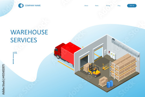 Isometric Logistics and Warehouse. Modern Warehouse Storage. Logistic Delivery Service Concept