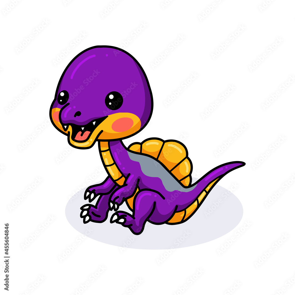 Cute purple little dinosaur cartoon sitting Cute purple little dinosaur cartoon sitting