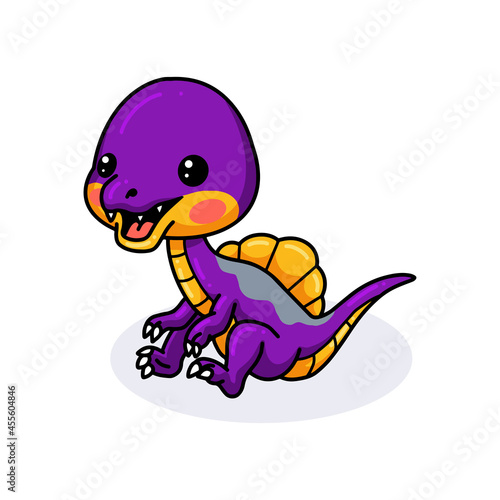 Cute purple little dinosaur cartoon sitting