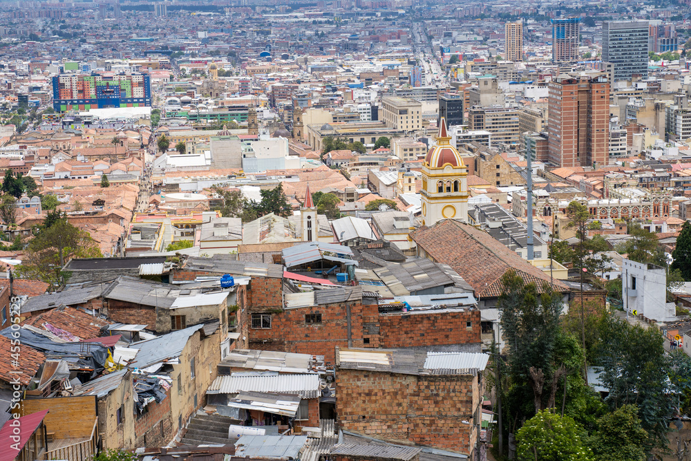 Fototapeta premium Bogota, Colombia, September 4, 2021, the Egipto district. View of the Egipto district and its church