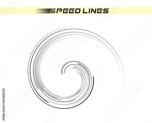Lines of speed, spiral. Spinning tornado, hurricane. Swirling stripes. Vector.