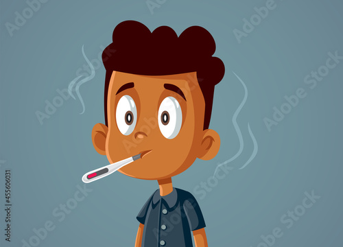 Boy Feeling Sick and Feverish Vector Cartoon
