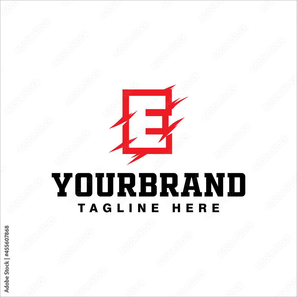 red letter E with stroke motif with vector illustration