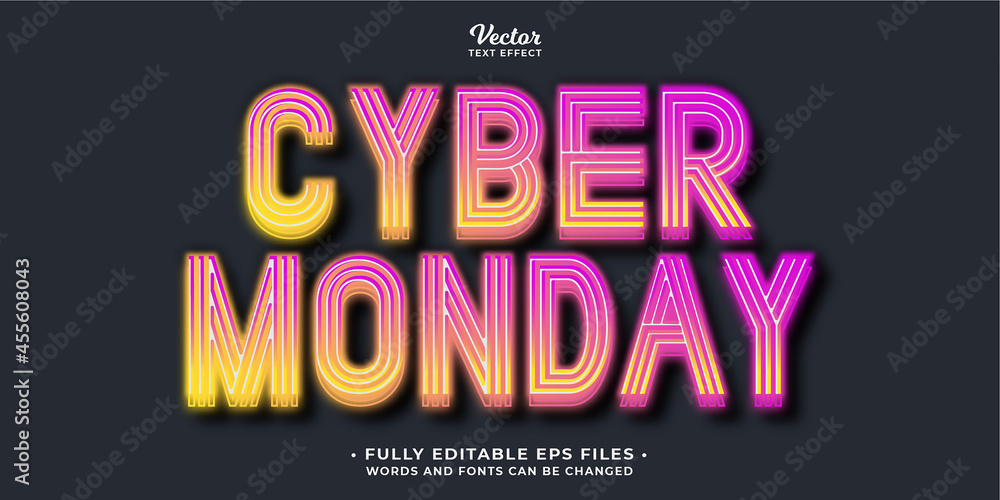 cyber monday sale text effect fully editable vector image	