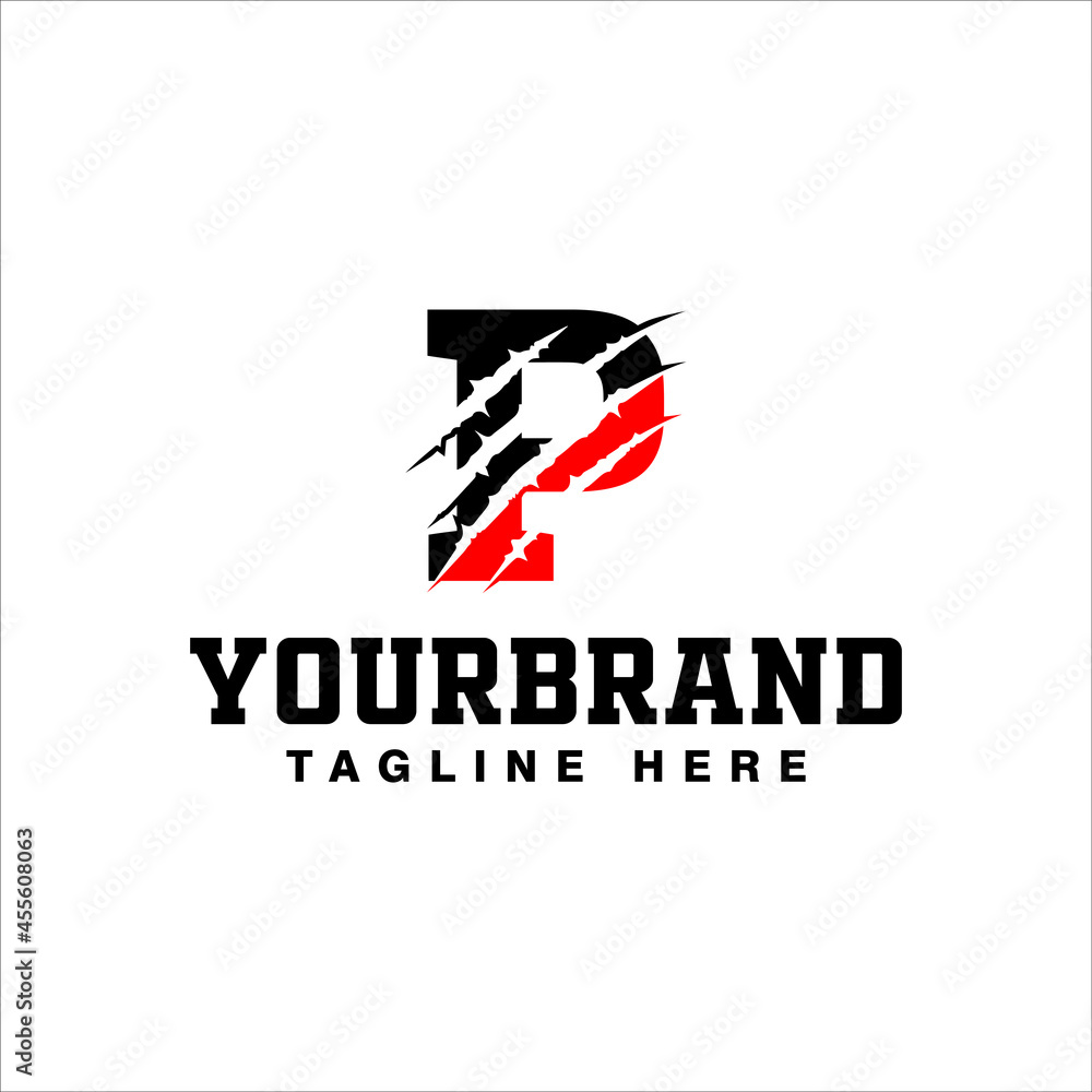 Letter P Logo Design With Black-Red Paws Vector Illustration Letter P Logo Design With Black-Red Paws Vector Illustration