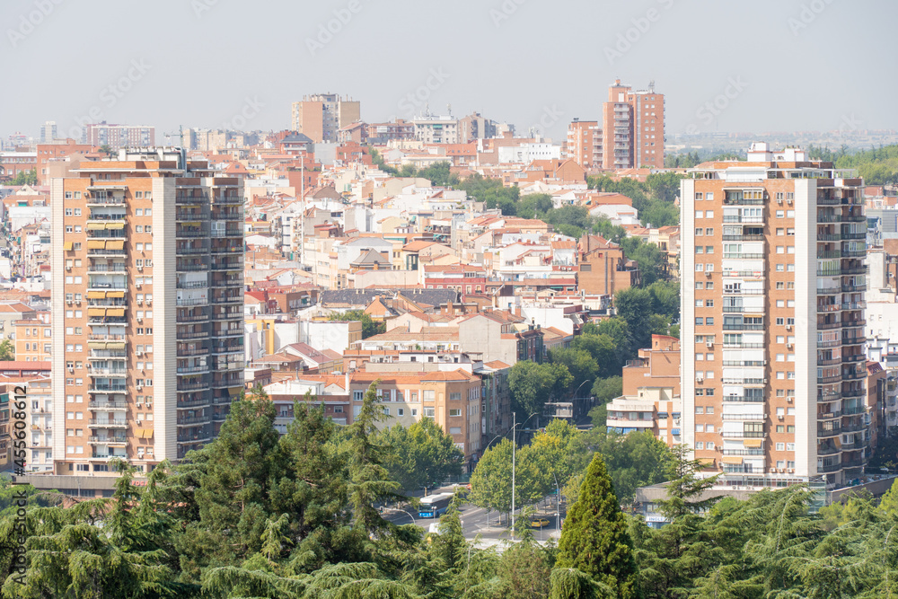 View of two tall buildings in the city of Madrid