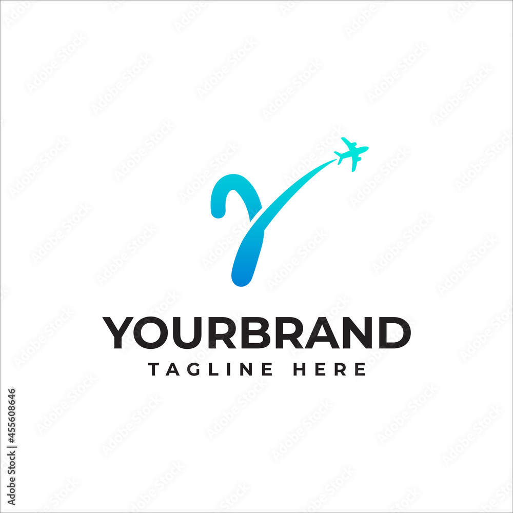 Fototapeta premium Y letter travel company logo. Airline business travel identity brand design