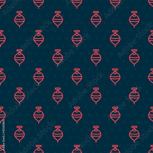 Red line Whirligig toy icon isolated seamless pattern on black background. Vector