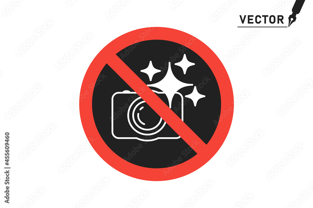 The ban on photo-fixing, flash, video shooting is prohibited. Stop photos and videos, paparazzi. Vector red forbidding sign. Icon. A sticker. The ban on photo-fixing, flash, video shooting is prohibited. Stop photos and videos, paparazzi. Vector red forbidding sign. Icon. A sticker.