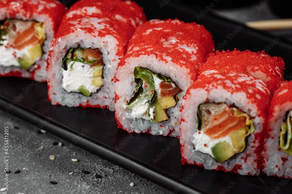 Sushi california roll with tuna in caviar Sushi california roll with tuna in caviar