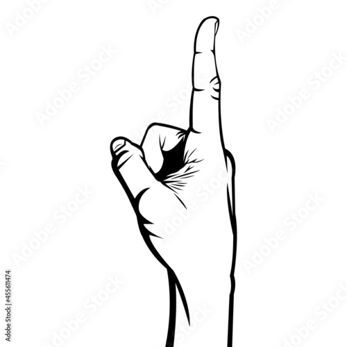 Side view index finger gesturing number one. Human body. Body part. Human hands. Male hands. Lifting finger.