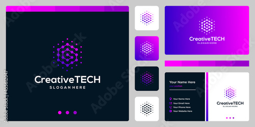 Inspiration logo initial letter G abstract with tech style and gradient color. Business card template