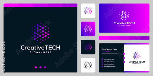Inspiration logo video play button abstract with tech style and gradient color. Business card template