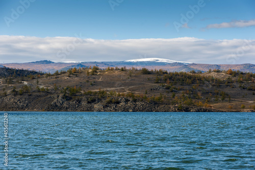 View of Small Sea Strait on Lake Baikal on autumn day, Joy Bay