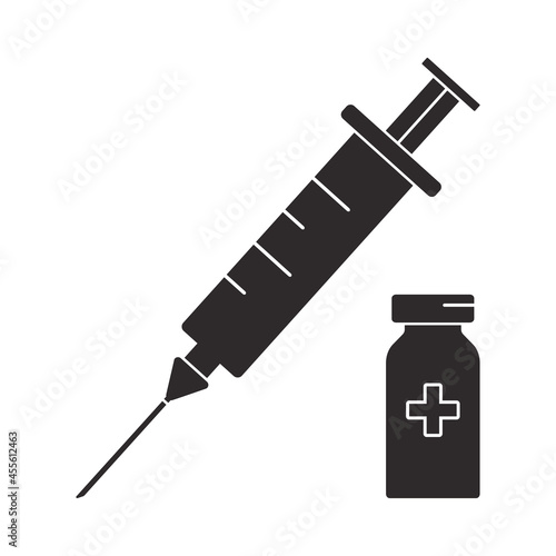 Syringe and vaccine vial, medical vector icon, injection concept. Healthcare illustration
