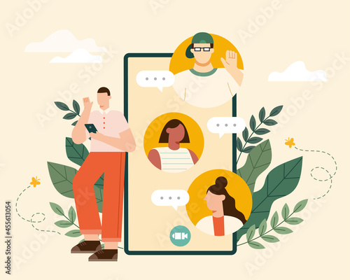 Friends online chatting on phone