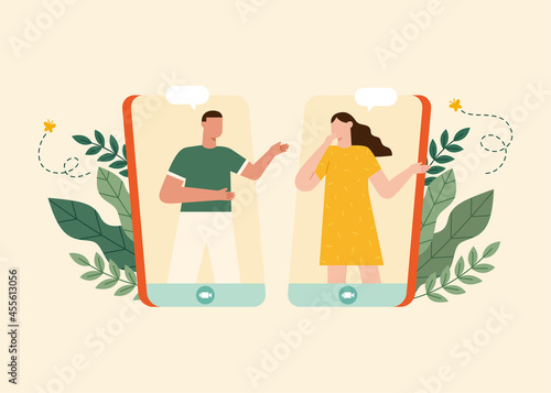 Couple chatting through dating app