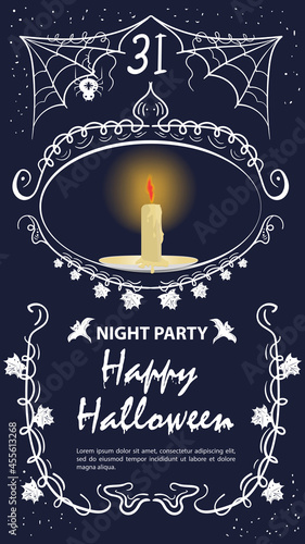 Vintage label invitation for the Halloween holiday candle in a frame