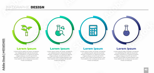 Set Plant breeding, Test tube, Calculator and . Business infographic template. Vector